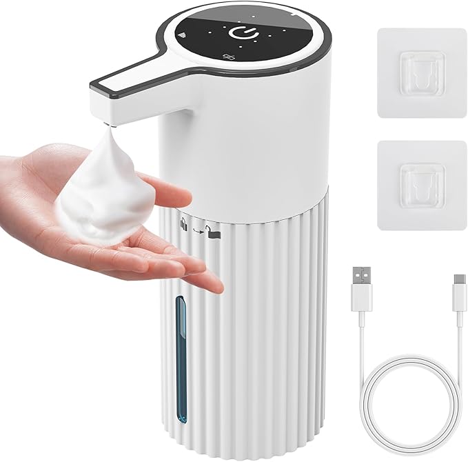 HOMELYLIFE Automatic Foam/Luquid Soap Dispenser, 13.53oz/400ml Touchless Dispenser w/ 4 Adjustable Levels, 1800mAh USB Rechargeable Smart Hand Free Dispenser for Bathroom,Kitchen,Office,Home (Foam)