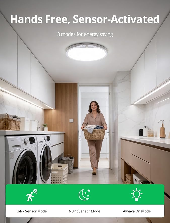 Bojim 10000mAh Battery Operated Ceiling Light with Remote, Rechargeable Wireless Waterproof Shower Light with RGB Backlight, 12 Inch Dimmable Hallway Lamp Motion Sensor for Room Closet Pantry Garage