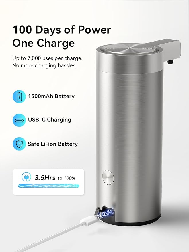 SUNLY Automatic Foaming Soap Dispenser Touchless – Clog-Free Pump, 0.2s Fast Sensor, USB-C Rechargeable, Smudge-Resistant Stainless Steel, for Kitchen & Bathroom Soap Dispenser