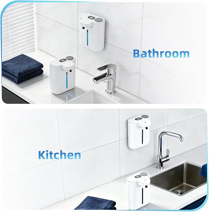 RYTOXILO Soap Dispenser Wall Mount, 9 Levels Automatic Soap Dispenser, 16.9oz/500ml Touchless Liquid Soap Dispenser for Bathroom, Plastic Electric Dish Soap Dispensers Wall Mount for Kitchen, White