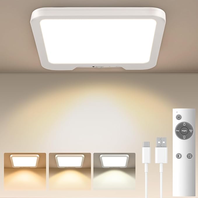 Amzpas Rechargeable Motion Sensor Ceiling Light Indoor, Magnetic Wireless Ceiling Light Battery Operated Light for Closet Shower Stairs Hallway Porch Pantry Garage Patio Shed