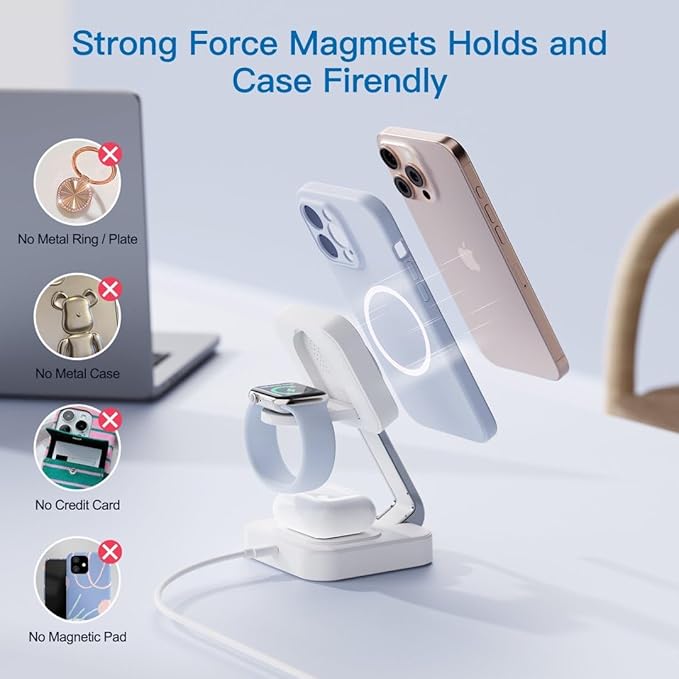RYND 2026 Traveling Wireless Magnetic Fast Charging Station,3 in 1 Charger with i Phone 17 16 15 14 13 12 Pro Max Plus,Apple Watch Series & Air pod 4 3 2 Pro-Gifts for Wife & Husband(Rose Red)
