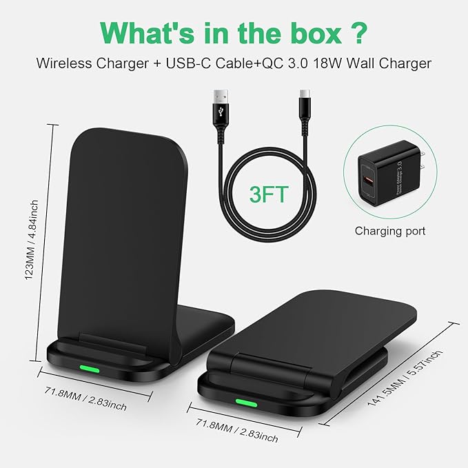 Foldable Samsung Wireless Charger Fast Charging Stand Wireless Android Desk Phone Charger Pad 15W for Samsung Galaxy S25 Edge S25 Ultra S25 Plus S24 S23 S22, iPhone 16e/16 Plus/Pro, with 18W Adapter