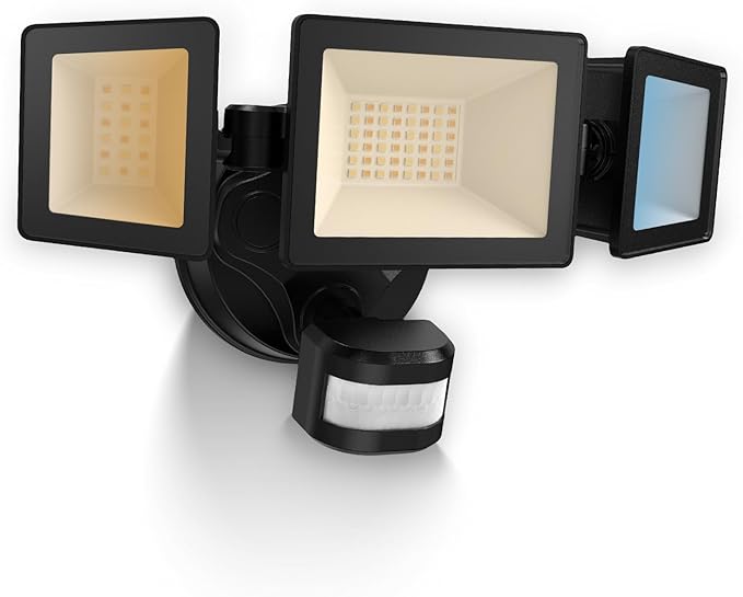 ALUSSO Motion Sensor Outdoor Lights Hardwired(Not Solar),Flood Lights Outdoor 120V, Dusk to Dawn/Auto/On Time, 3CCT 3000K/4000K/6500K Security Light,ETL,3 Modes Classic Black 40W 4500LM