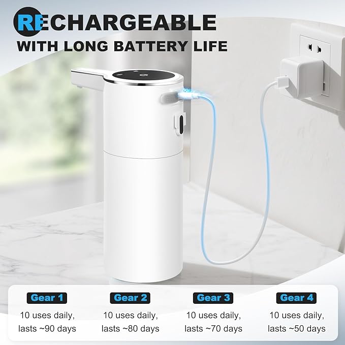 2 Pack Automatic Soap Dispenser: 13.52oz/400ml Wall Touchless Liquid - 4-Level Adjustable Modern Electric Hand Soap Dispenser - Kitchen Bathroom Kids Family White