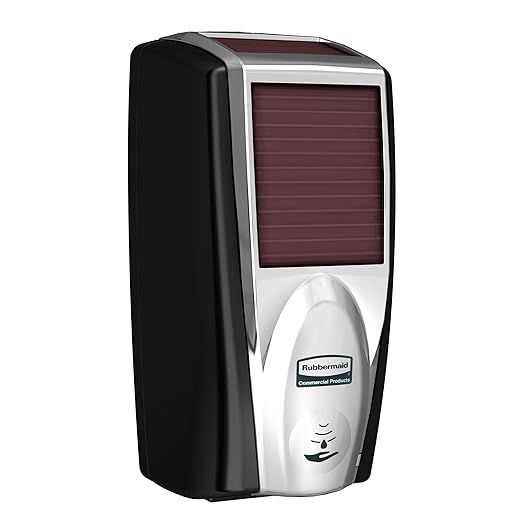 Rubbermaid Commercial Products AutoFoam LumeCel Hand Soap & Sanitizer Dispenser, Black/Chrome, Battery Free, Powered by Indoor Light, Touchless, Wall Mount, for Restrooms in Offices/Hotels