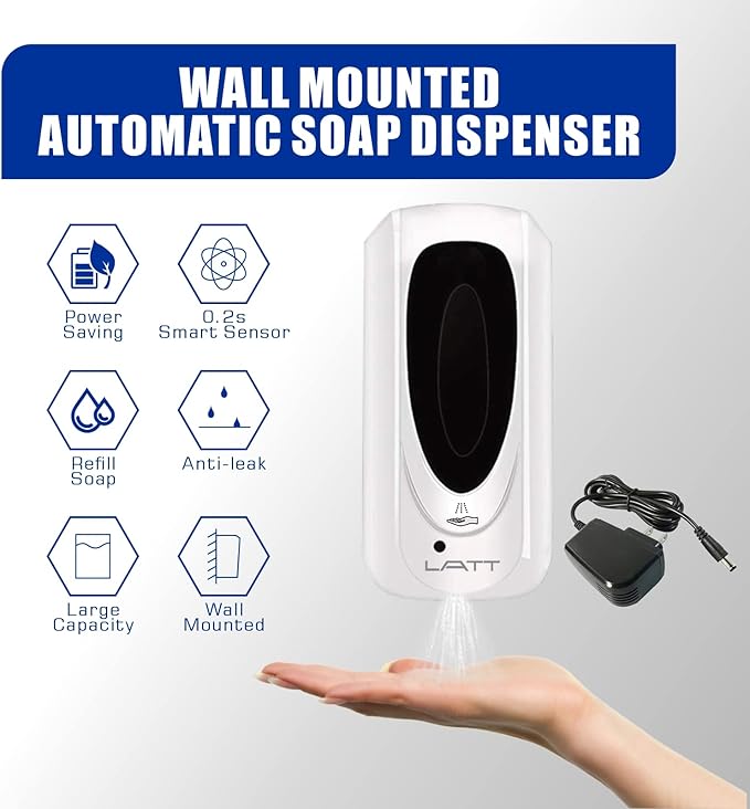 LATT Automatic Hand Sanitizer Dispenser Wall Mount, Liquid Hand Sanitizer Spray Dispenser, 33oz/1000ml Touchless Hand Soap Dispenser for Commercial Industrial Hospitals Office Public