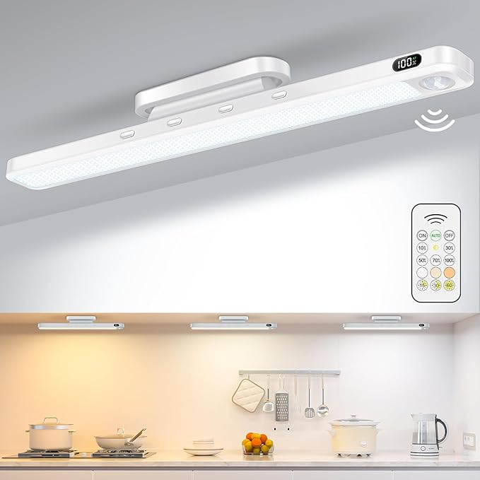 WILLED 3W Motion Sensor Rechargeable Light Bar with Remote, Eye-Care Under Cabinet Lights with Battery Level Display, Vanity Lights for Mirror, Led Light Bar for Cabinet, Closet, Desk and Bathroom