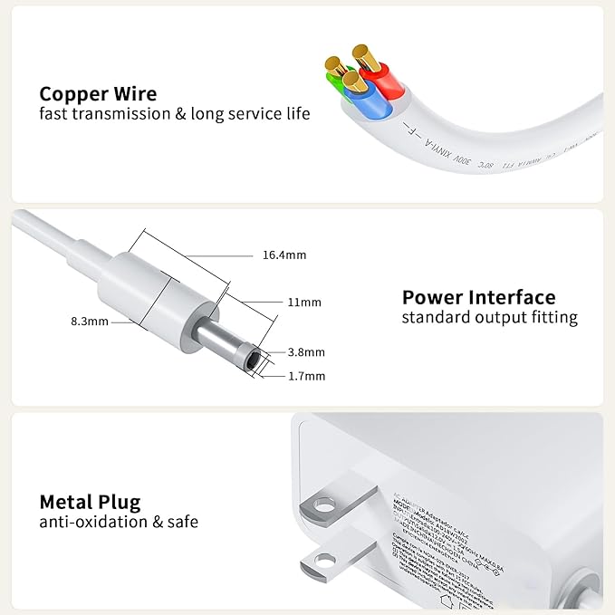 15W Power Cord Replacement for Amazon Echo Dot 3rd/4th Gen, Echo Dot 3rd/4th Kids Edition, Echo Show 5 and Lenovo Smart Clock Essential CD-4N341Y CD-4N342Y, 12V 1.5A AC Power Adapter Supply, White