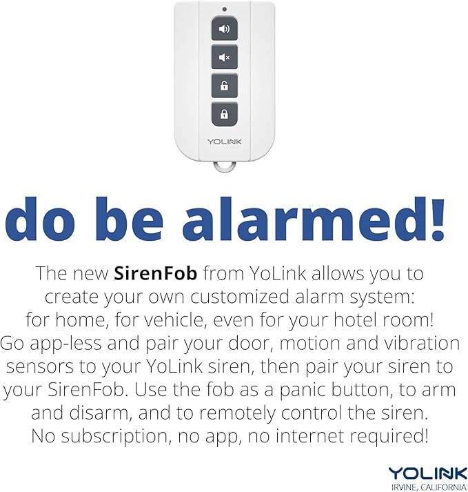 YoLink SirenFob, 1/4 Mile Open-Air Range Siren Controller, Panic Button, Smart Buttons Fob for Use with YoLink Siren Products