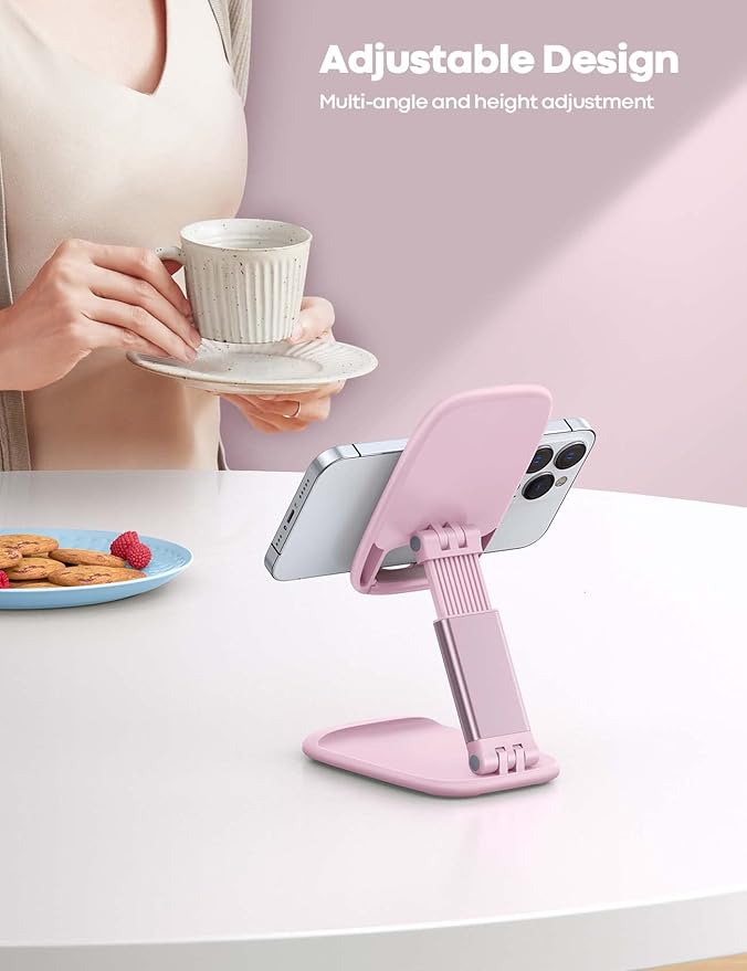 Lamicall Pink Phone Holder, Desk Accessories - Rose Gold Pink Office Cell Phone Holder, Desktop, Office Desks Accessories, Desk Decor Gifts for Women, for Mothers Day, 4-8'' Telephone Stand