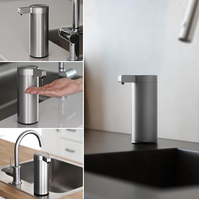 Automatic Soap Dispenser Stainless Steel with Sensor Infrared Soap Dispenser Electric IPX5 Waterproof USB-C Charging Motion Sensor for Kitchen & Bathroom (Silver)