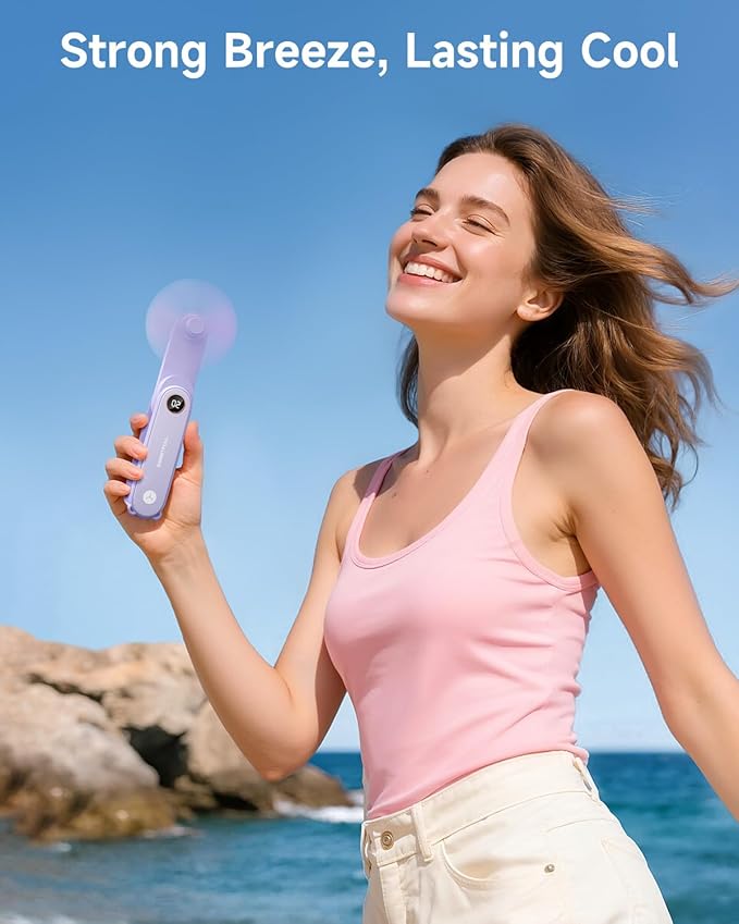 SWEETFULL Portable Handheld Mini Fan with LED Display, 3-in-1 Personal Foldable USB Rechargeable Hand Held Fan & Flashlight for Travel, Lash Eyelash, Cute Small Pocket for Women, Girls