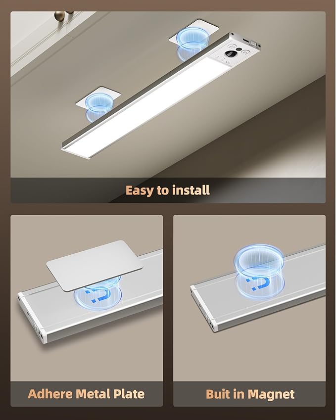 EZVALO 12-inch Under Cabinet Lighting, 3200mAh Rechargeable Motion Sensor Light Indoor, with Dimmable & 3 Color Temps, Magnetic Closet Lights, Wireless Under Counter Lights for Kitchen, Stairs(4-Pack)