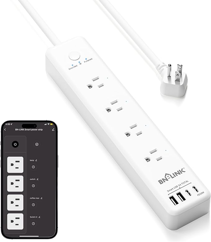 BN LINK Smart Plug Power Strip，Surge Protector with 4 Individually Controlled Smart Outlets, 4 USBs (incl. 20W USB-C), Compatible with Alexa and Google Home