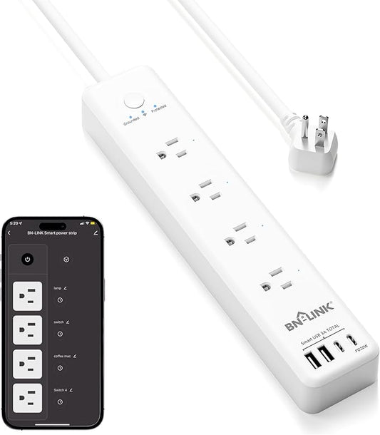 BN LINK Smart Plug Power Strip，Surge Protector with 4 Individually Controlled Smart Outlets, 4 USBs (incl. 20W USB-C), Compatible with Alexa and Google Home