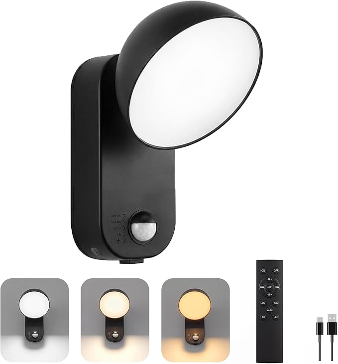 NIROSUN Motion Sensor Light, 700LM Battery Operated Remote, 10000mAh Rechargeable, 120 Days/Charge, 3 Modes, 3 Brightness, IP65 Wireless Outdoor Security Motion Light for Patio Porch Garage, 1 Pack