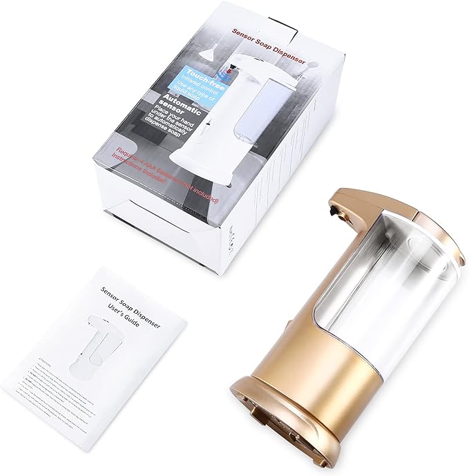 AMIR 12.5oz Touchless Automatic Soap Dispenser, Battery Operated Automatic Liquid Hand Soap Dispenser, Adjustable Volume, Water-Resistant for Kitchen and Bathroom