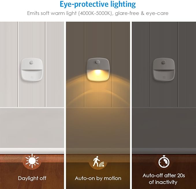 AMIR Upgraded Motion Sensor Light Indoor, Stair Lights Battery Operated, Cordless Stick-On LED Night Light for Closet, Hallway, Bathroom, Kitchen, Cabinet, Energy Efficient (Warm White - Pack of 3)
