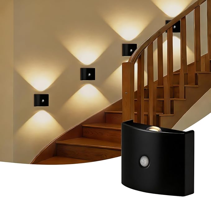 2 Pack Motion Sensor Wall Light, Rechargeable Wall Sconce with 3 Color Temperatures and Brightness Adjustable, Wireless Magnetic Mount for Bedroom, Stair, Hallway, Closet (1, Black)