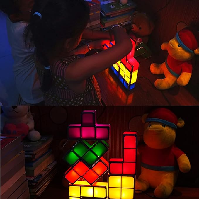 LOSCHEN Night Light,DIY Stackable LED 7 Colors Interlocking Induction Novelty Desk Lamp,3D Puzzle Magic Light Bright Toy for Kids Teens,Gamer Decor Ideal USB Plug