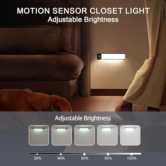 Under Cabinet Lighting, 2400mAh Rechargeable Motion Sensor Light Indoor, Cordless Closet Lights with 10s/20s Delay, Magnetic Under Counter Lights Battery Operated for Kitchen, Stairway(7.8in, 2 Pack)