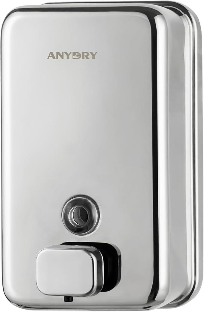 anydry Commercial Wall Mounted Soap Dispenser 37oz 1100ml Large Capacity Polished Stainless Steel Manual Dispenser for High Traffic Restrooms