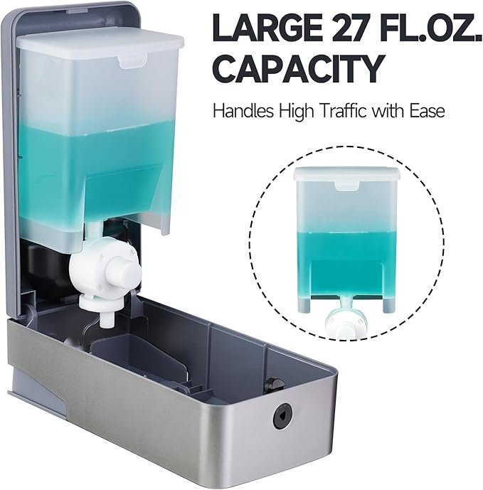 anydry 27oz (800 ml) Manual Wall Mounted Soap Dispenser, Ideal for Commercial Bathrooms Restaurants Hotels, Use with Liquid Hand Soap Shampoo, ABS Silver