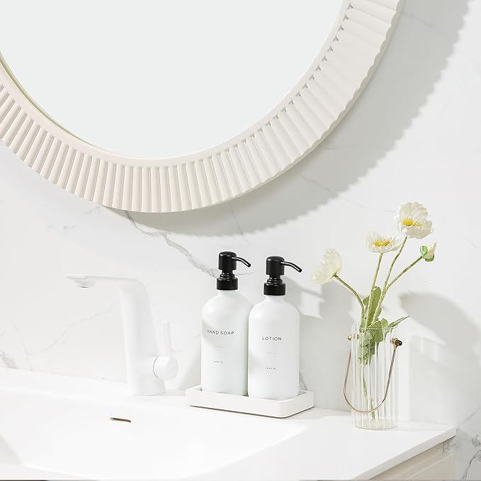 Prus Waso White Soap Dispenser Set, Contains Hand and Lotion Dispenser with Pump. Perfect for Guest Bathroom Decor. (White)