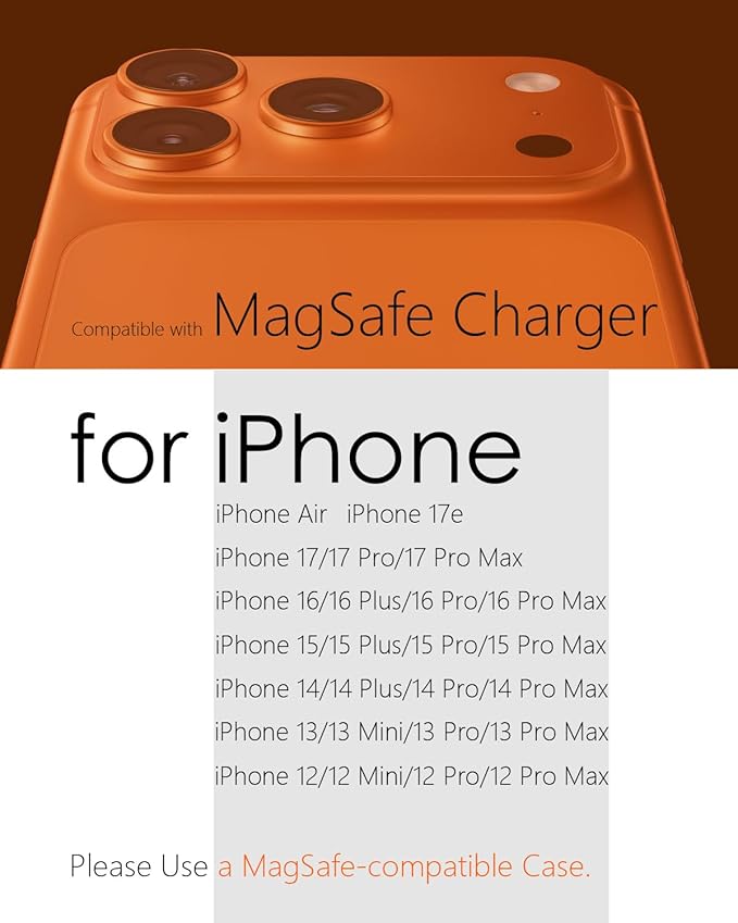 Mag Safe Charger Stand for iPhone 17/Air/16/15/14/13/12,15W Fast Charging,Wireless Charging Pad Compatible with MagSafe Suitable for Desk or Nightstand (No Adapter/Angle Fixed)