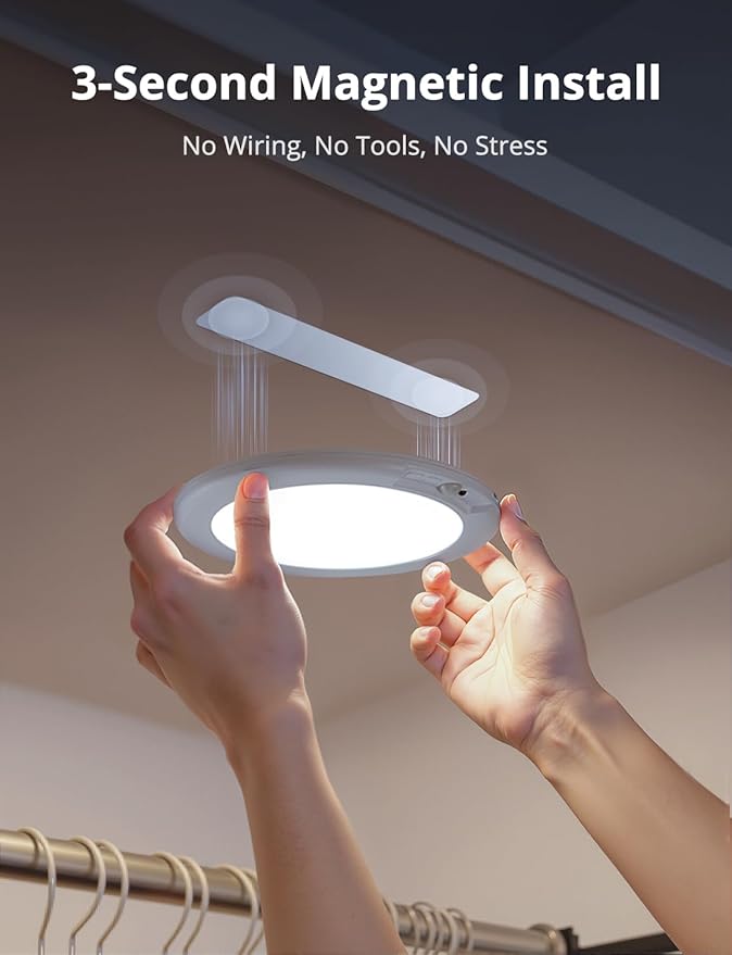 Combuh 2Pack Rechargeable Closet Lights Motion Sensored, Battery Powered Shower Lamp with Remote, Dimming Timing Cordless Ceiling Light Fixture for Pantry Laundry Bathroom Hallway, 7.48Inch, Round