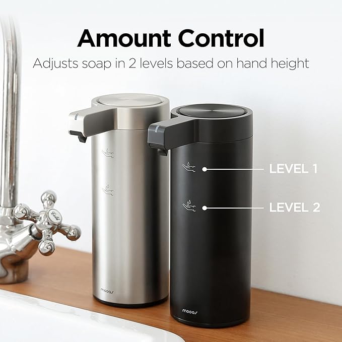 Automatic Liquid Soap Dispenser Stainless Steel Touchless Hand Soap Dispenser with Waterproof IPX5 Motion Sensor Dish Soap Dispenser for Kitchen Bathroom (Rechargeable (White))