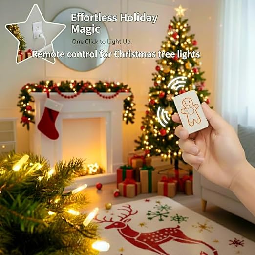 LoraTap Remote Control Outlet (Christmas Tree Light Switch): Wireless Wall Switch – 100ft Indoor Range – On/Off Outlet for Holiday Lights & Small Appliances – Pre-Programmed & No Wiring