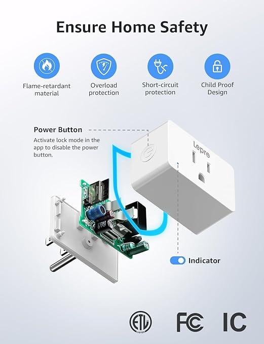 Lepro P1 Smart Plug Mini 15A, Smart WiFi Bluetooth Outlets Work with Alexa & Google Assistant, Voice/APP Control, Safety Lock, Schedule & Group Controller, 2.4G WiFi Only, ETL & FCC Certified, 4-Pack