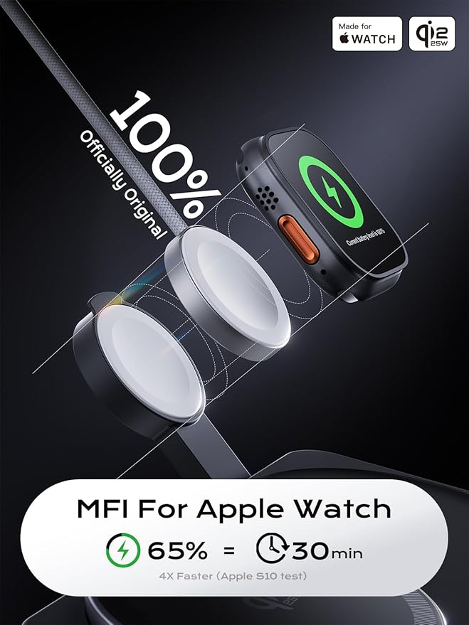 THREEKEY 3 in 1 Qi2 Charger for MagSafe, 25W Wireless Charging Station with MFi-Certified Apple Watch Module for iPhone 17/16/15/14/13/12, AirPods, Pixel 10 Pro XL, 45W Adapter