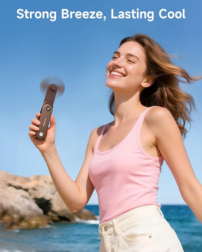 SWEETFULL Portable Handheld Mini Fan with LED Display, 3-in-1 Personal Foldable USB Rechargeable Hand Held Fan & Flashlight for Travel, Lash Eyelash, Cute Small Pocket for Women, Girls