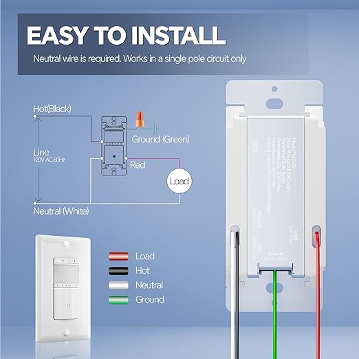 ECOELER Motion Sensor Dimmer Light Switch, in-wall Electronic Dimmer with PIR Infrared Motion Activated, Occupancy & Vacancy Modes, Single Pole for CFL/LED Bulb, Wall Plate Included, White