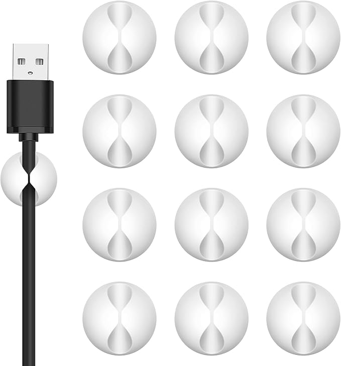 Flezoo Cord Holder Cable Clips, 12PCS White Adhesive Cord Organizer Charger Holder Wire Management Keeper for Nightstand, Desk, Office or Mouse