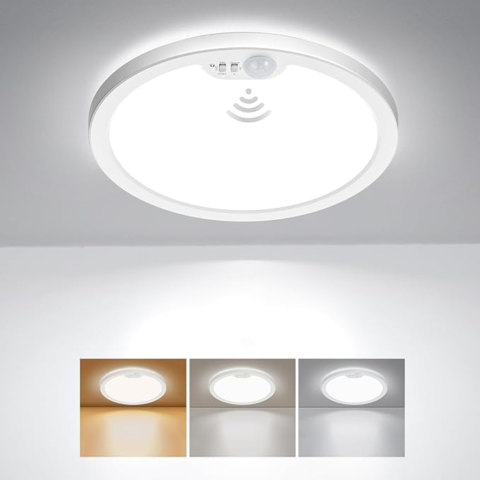 BLNAN Motion Sensor Ceiling Light Wired, 8.7 Inch 3000K 4000K 5000K Selectable LED Flush Mount Light Fixture, Motion Activated Light with Timer for Hallway Stair Walk-in Closet, Non-Dimmable 1 Pack