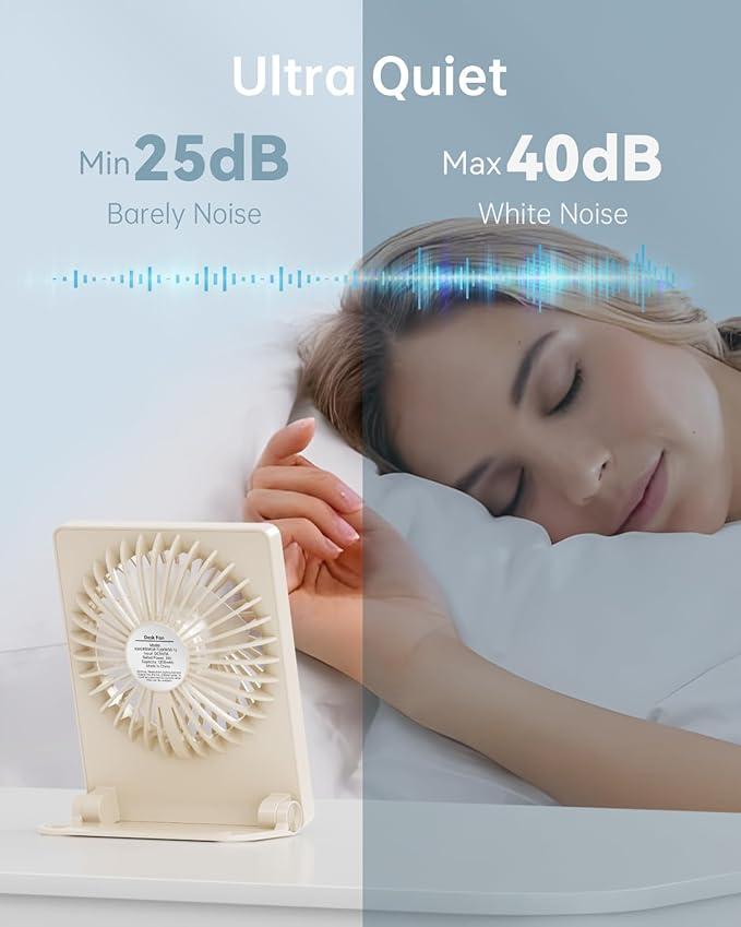 TriPole Mini Portable Desk Fan Rechargeable Ultra Quiet Small Fan 4.5 Inch Personal Travel Fan with 180° Tilt Folding and 3 Speeds Adjustable for Office Desktop Bedroom (Beige)