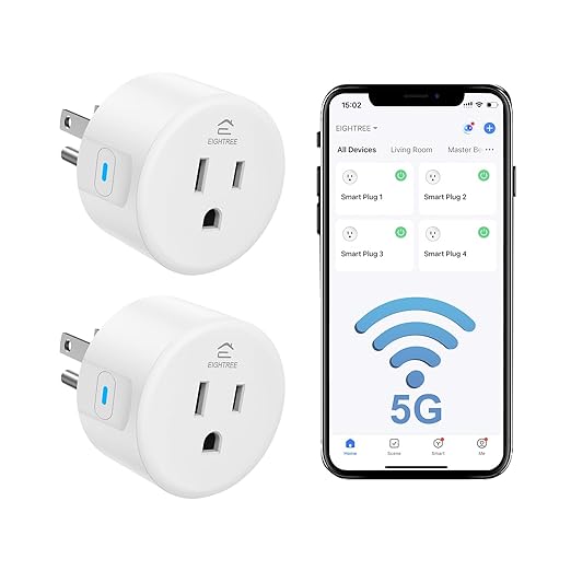 EIGHTREE Smart Plug 5GHz& 2.4GHz, 15A WiFi Smart Outlet Compatible with Alexa & Google Home, Smart Home WiFi Plug with Remote Control, Timer Outlet with Schedule, 2 Packs