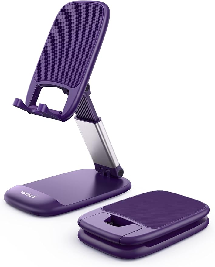 Lamicall Purple Phone Holder for Desk - Dark Purple Cellphone Stand Desk Accessories Desktop Office Must Have, Gifts for iPhone 17 16 15 14 13 Pro Max Mini, 12 11 X Plus SE, 4-8'' Telephone Stand