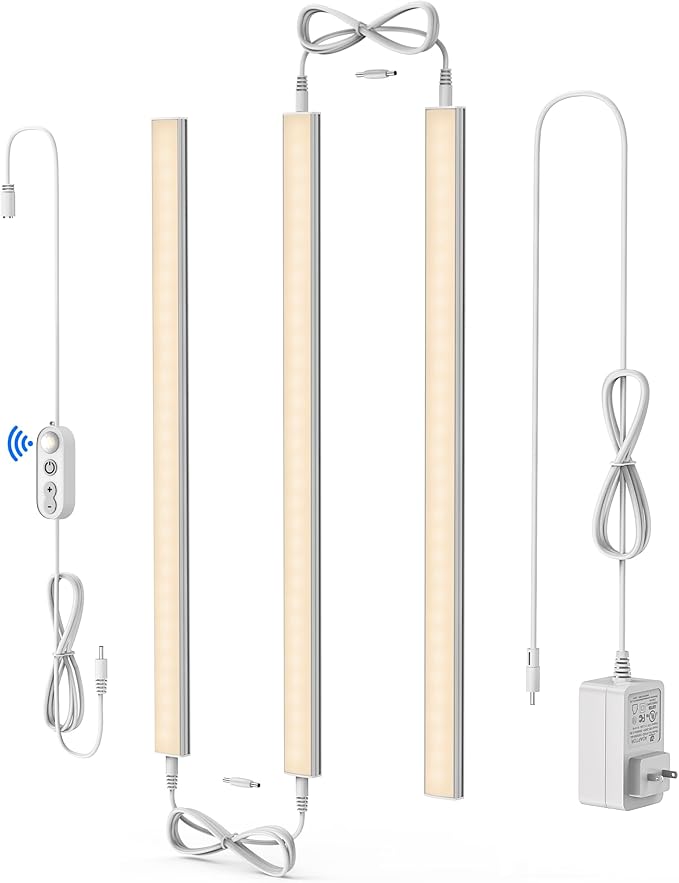 ASOKO Motion Sensor Dimmable Led Under Cabinet Lighting Plug in - 3 Pcs 12 inches Linkable Counter Light Bars, Led Closet Light Warm White 2700K
