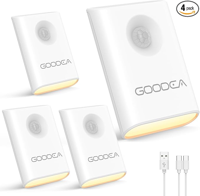 Rechargeable Battery Night Light with Motion Sensor, Wireless, Magnetic & Dimmable Stair Light, Portable Mini 3000K Warm White Stick-on Indoor Night Light for Bathroom, Hallway, Toilet, Bedroom, Stair