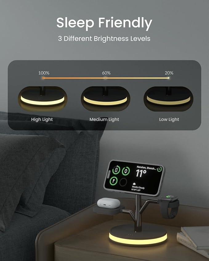 3 in 1 Wireless Charging Station for Apple Device,Fast Charging Tree-Shaped Stand with 20W Adapter,Qi-Certified Charger for iPhone 12-17 Series,Apple Watch,AirPods,Perfect for Office,Nightstand,Dorm