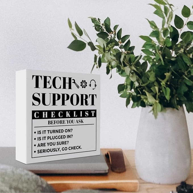 Funny Tech Support Gifts for Women Men, It Support Engineer Computer Programmer Christmas Birthday Gifts IT Office Cubicle Desk Decor Wooden Sign, Checklist Before You Ask