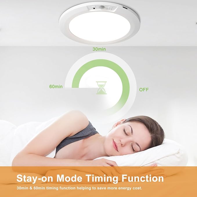 Rechargeable Motion Sensor Ceiling Light with 5 Colors and Remote, Battery Operated LED Shower Light, Magnetic Wireless Closet Light for Bathroom Hallway