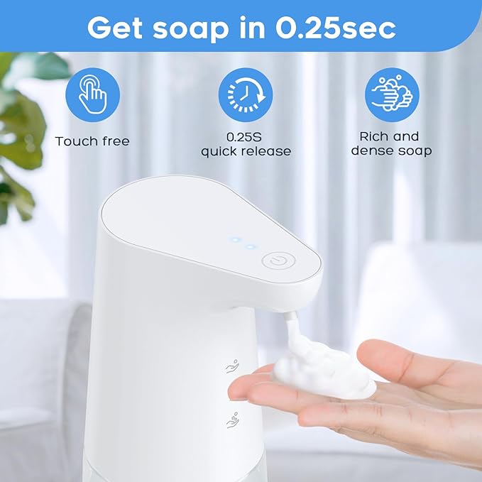 Automatic Foaming Soap Dispenser: LAOPAO Touchless Hand Soap Dispenser for Kids Type-C Rechargeable Sensor Pump Waterproof Foam Dispenser for Bathroom Kitchen School Xmas Gift, 13oz