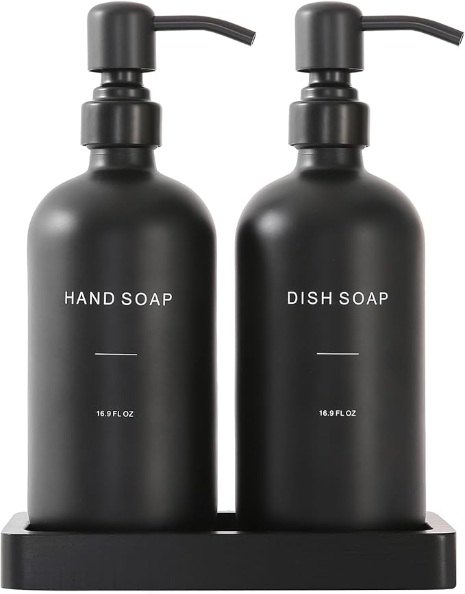Prus Waso Matte Black Soap Dispenser Set, Kitchen Soap Dispenser Set with Black Stainless Steel Pump, Perfect for Kitchen Decor and Accessories. (Black)