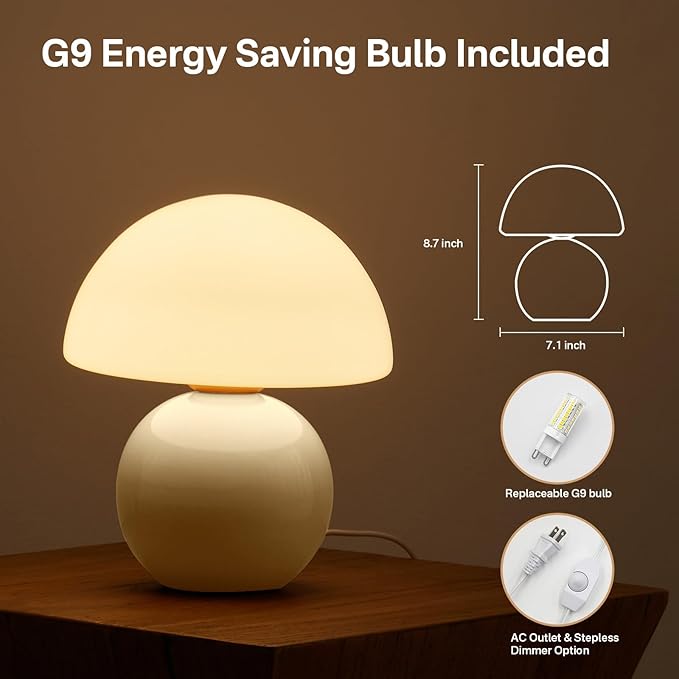 Dawnwake Mushroom Lamp Table Lamp for Bedroom,Desk Bedside Small Lamps for Living Room Night Stands,Mushroom Decor Cute Mini Modern Mid Century Lamps,Unique Aesthetic Home Living Room Decor(Cream)